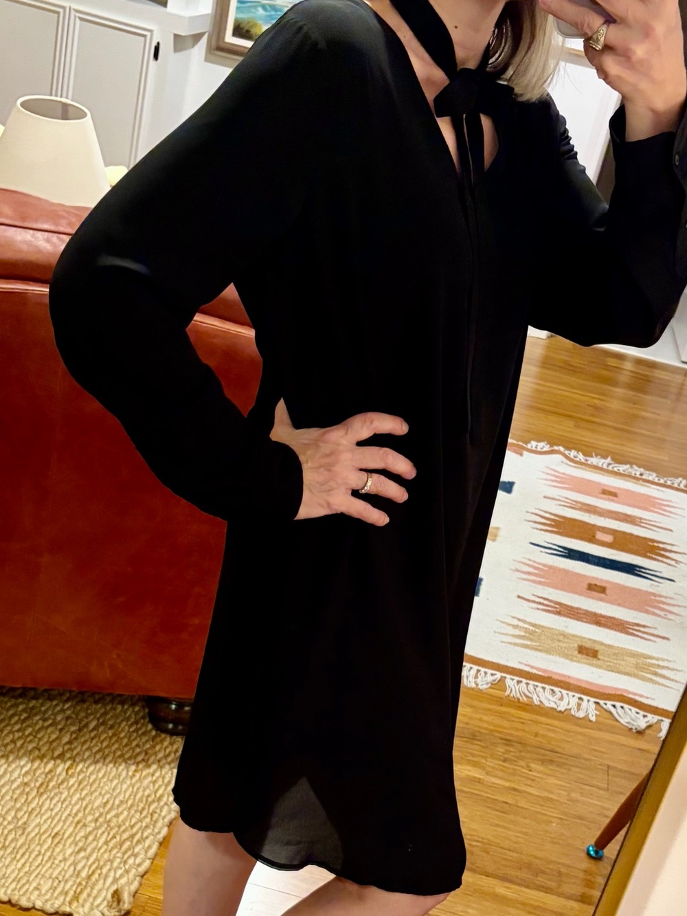 Black Tie-Neck Shift Dress - Women